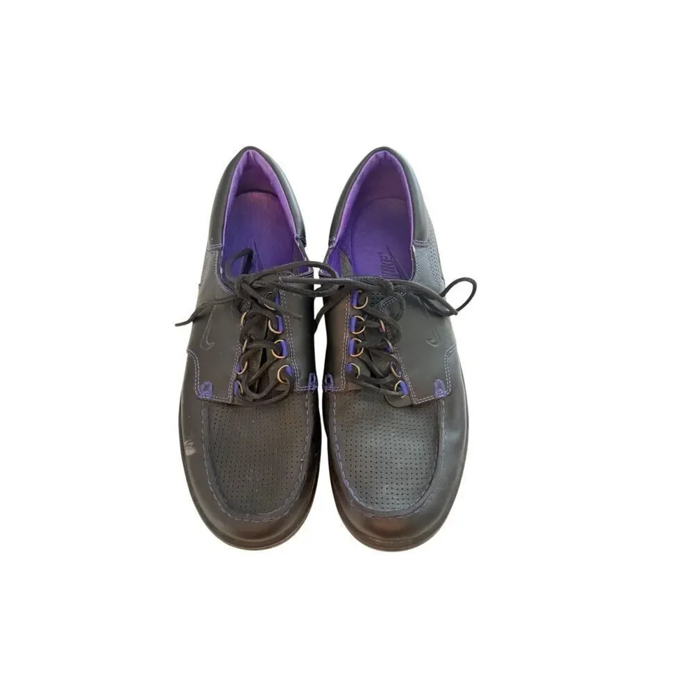 Nike Mens Black Purple Mad Jibe Leather Lace Up Perforated Boat Shoes Size 11